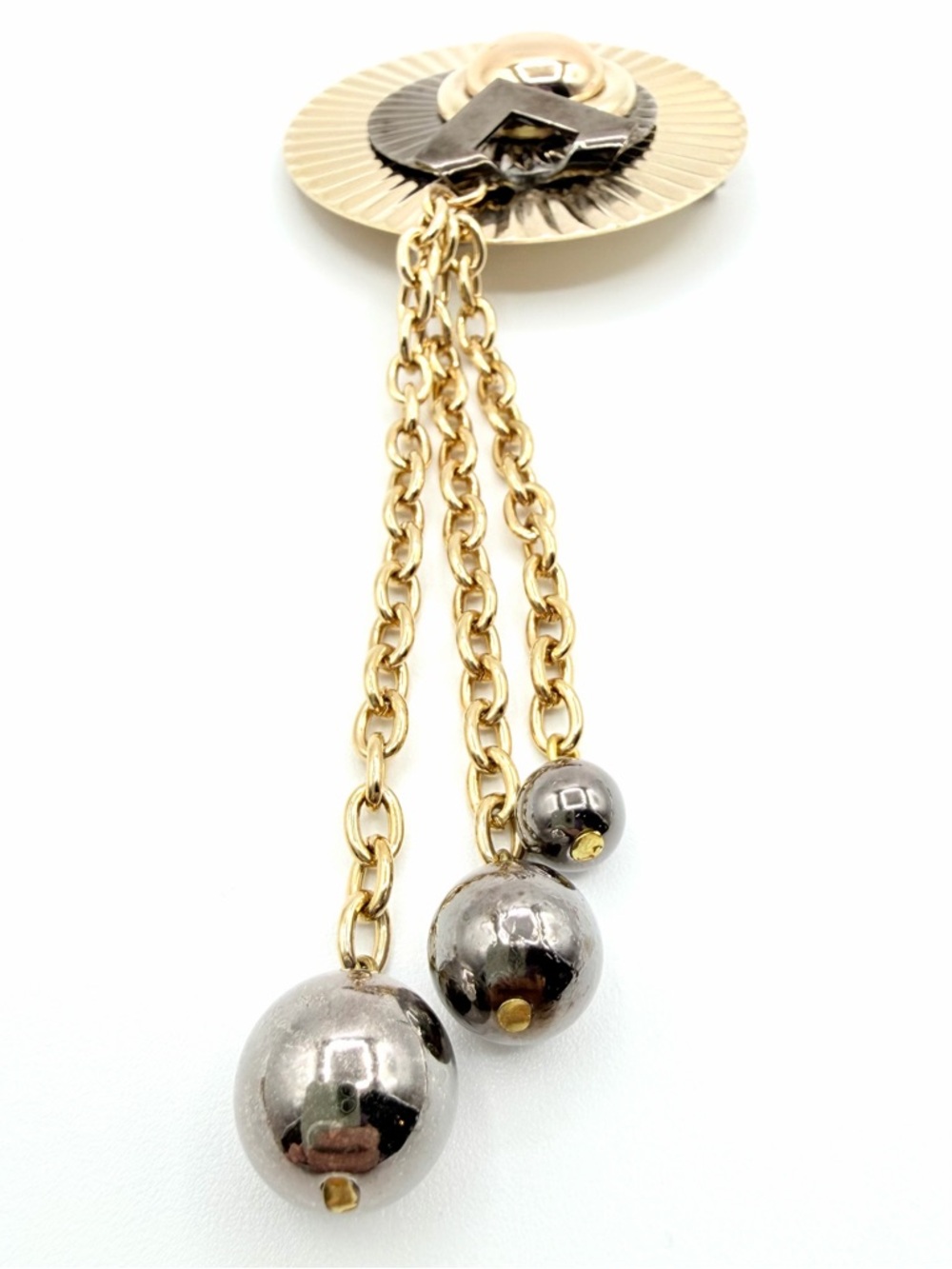Vintage Statement Sunburst Brooch with Chain Tassel Drop - Picture 3 of 6